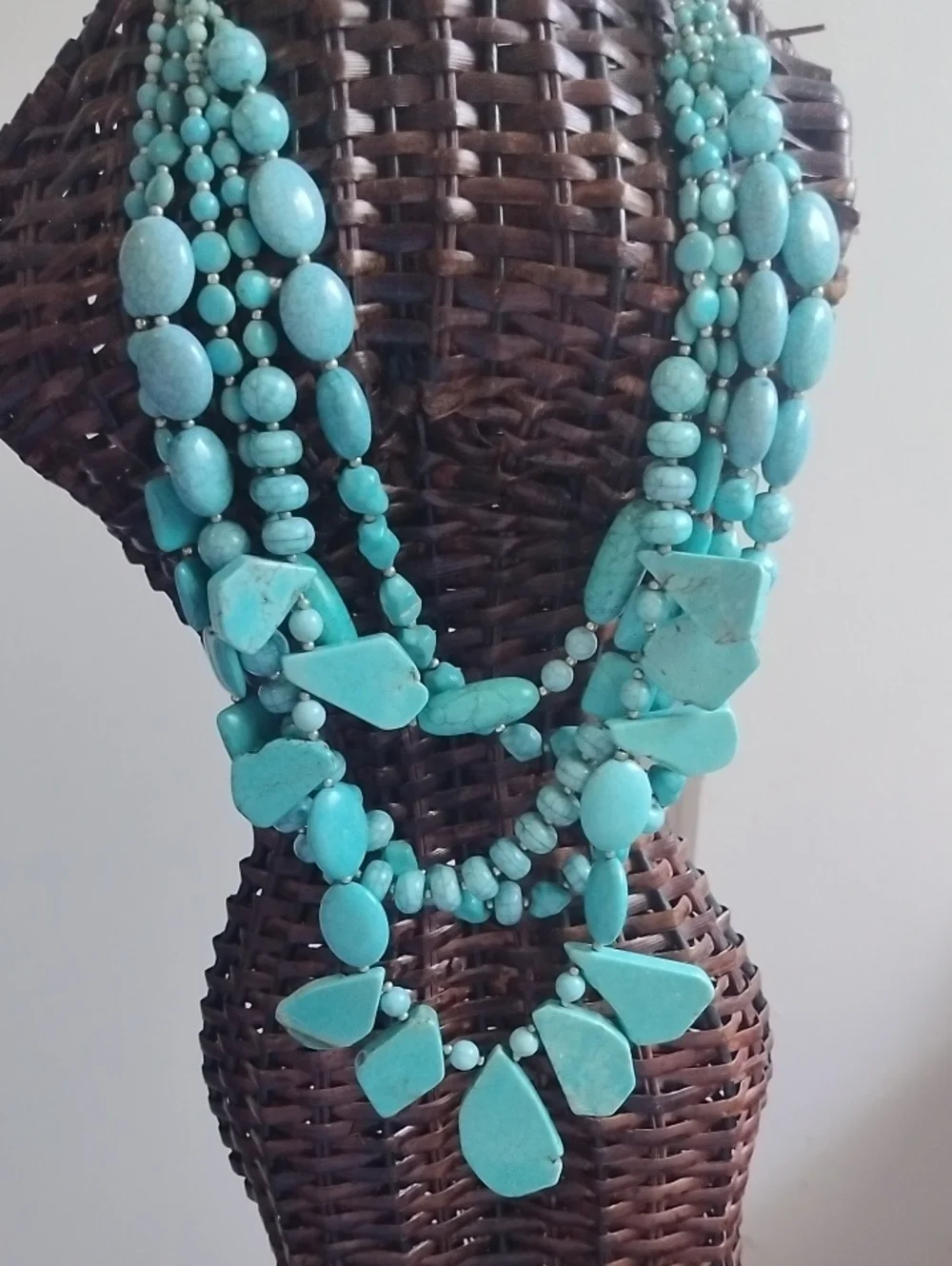 Chicos Real Turquoise Bead Multi-Strand Statement Necklace